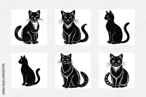 Photography Set of cats silhouettes isolated on white background, vector illustration