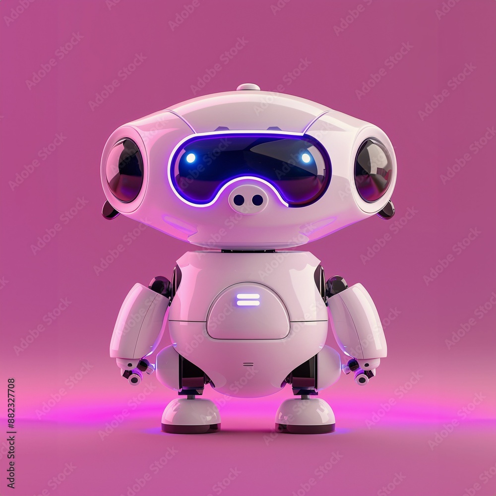 A Cute Little Robot Shape As A Pig - A White Robot With Blue Eyes A Cute Little Robot Shape As A Pig - A White Robot With Blue Eyes