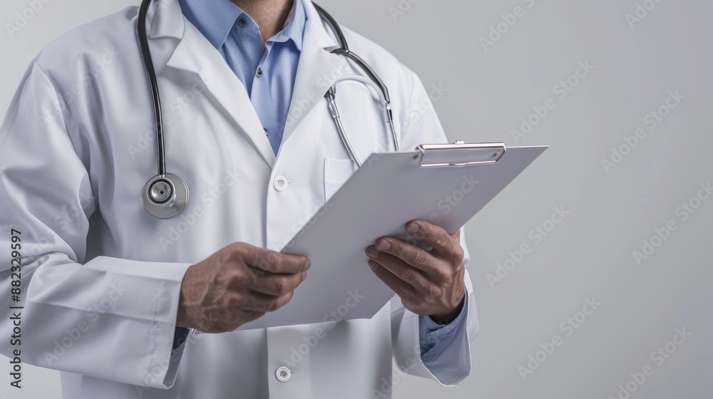 Doctor holding clipboard on white background Doctor holding clipboard on white background