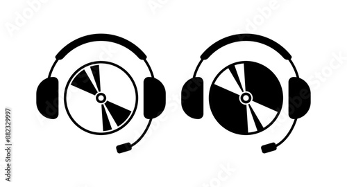 DVD Discs Icons. Silhouette and Flat styles. Vector icons.