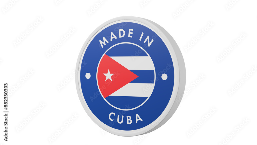 Made in Cuba. Circle country flag product label round pinback button banner simple. Transparent backgound. 3d rendered with alpha channel. Round shape. Made in Cuba. Circle country flag product label round pinback button banner simple. Transparent backgound. 3d rendered with alpha channel. Round shape.