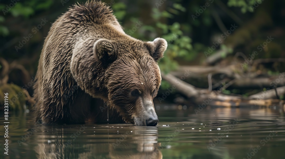Fototapeta premium bear drinking water