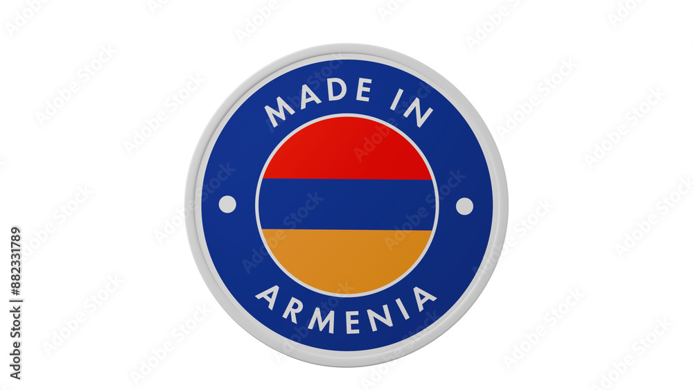 Made in Armenia . Circle country flag product label round pinback button banner simple. Transparent backgound. 3d rendered with alpha channel. Round shape. Made in Armenia . Circle country flag product label round pinback button banner simple. Transparent backgound. 3d rendered with alpha channel. Round shape.