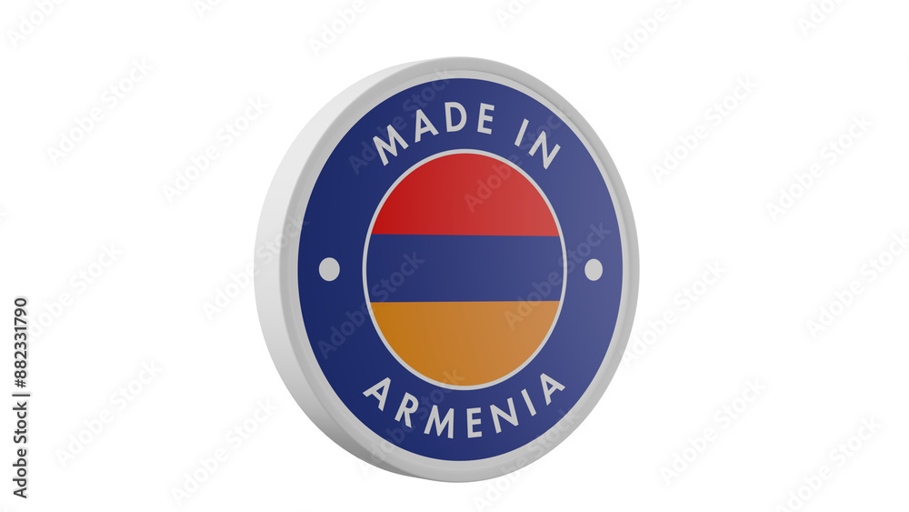 Made in Armenia . Circle country flag product label round pinback button banner simple. Transparent backgound. 3d rendered with alpha channel. Round shape. Made in Armenia . Circle country flag product label round pinback button banner simple. Transparent backgound. 3d rendered with alpha channel. Round shape.