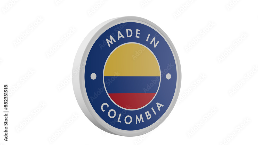 Made in Colombia . Circle country flag product label round pinback button banner simple. Transparent backgound. 3d rendered with alpha channel. Round shape. Made in Colombia . Circle country flag product label round pinback button banner simple. Transparent backgound. 3d rendered with alpha channel. Round shape.