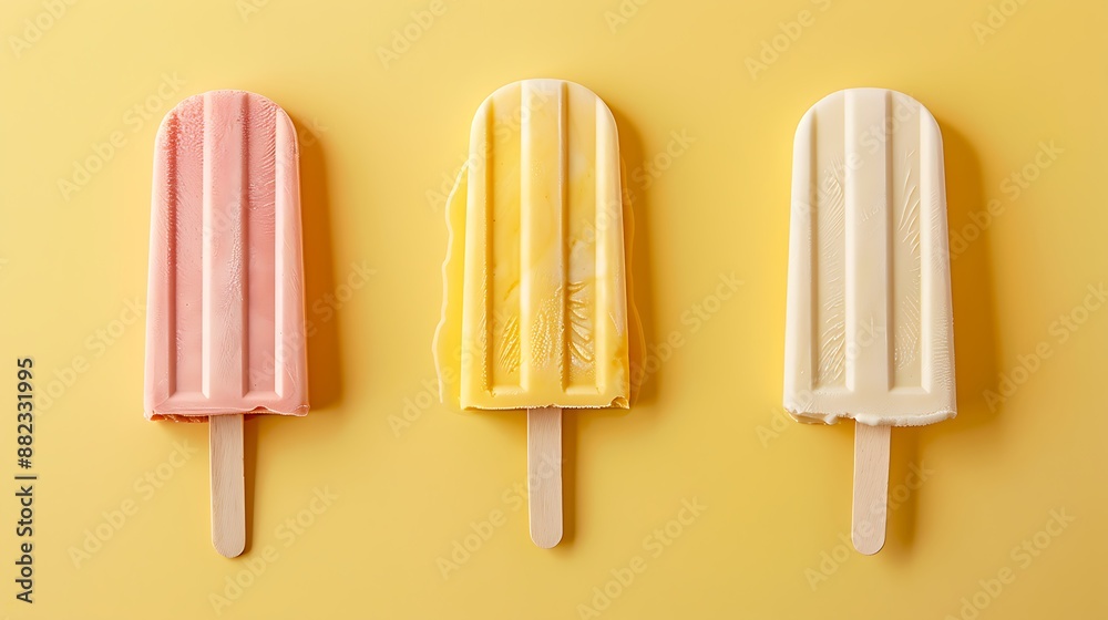 Ice popsicle ice cream on cream mustard and gold background Ice popsicle ice cream on cream mustard and gold background