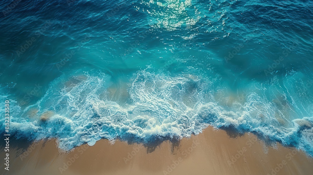 Aerial View of Waves Crashing on Sandy Beach Aerial View of Waves Crashing on Sandy Beach