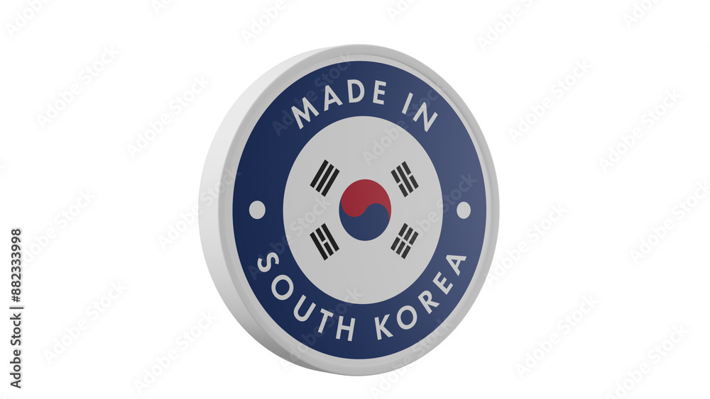 Made in South Korea. Circle country flag product label round pinback button banner simple. Transparent backgound. 3d rendered with alpha channel. Round shape. Made in South Korea. Circle country flag product label round pinback button banner simple. Transparent backgound. 3d rendered with alpha channel. Round shape.