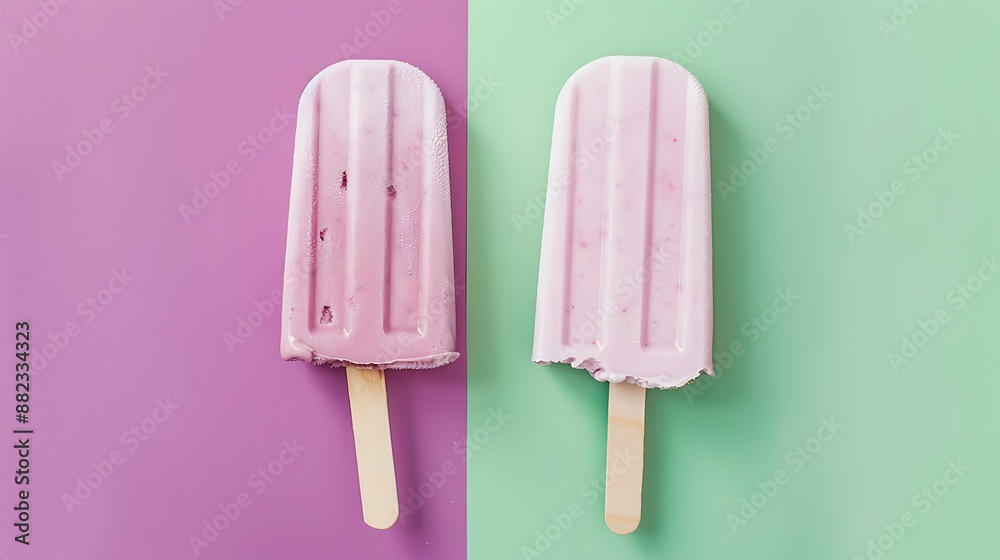 Ice popsicle ice cream on green and mauve background Ice popsicle ice cream on green and mauve background