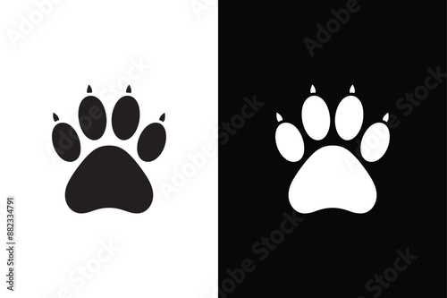Dog or cat paw print flat icon for animal apps. Paw icon vector illustration. paw print sign and symbol black white background
