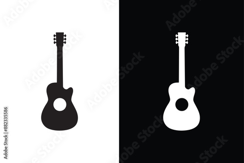 Guitar icon silhouette on white black background. Guitar musical instrument flat vector icon for music apps