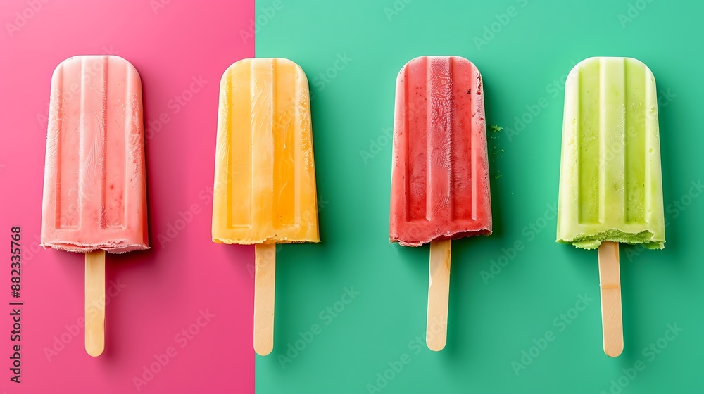Ice popsicle ice cream on green and magenta background Ice popsicle ice cream on green and magenta background