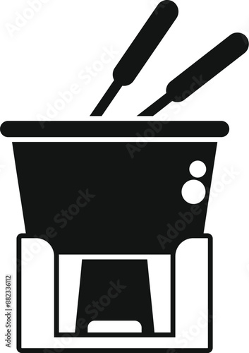 Simple icon of a fondue pot warming on a burner, ready for dipping