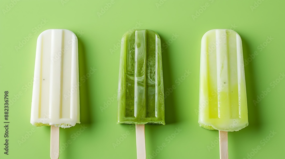 Ice popsicle ice cream on lime green and spring green background Ice popsicle ice cream on lime green and spring green background