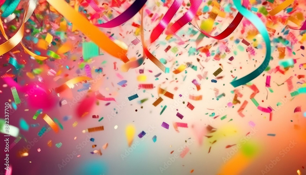 Obraz premium Confetti and streamers dynamically suspended in the air