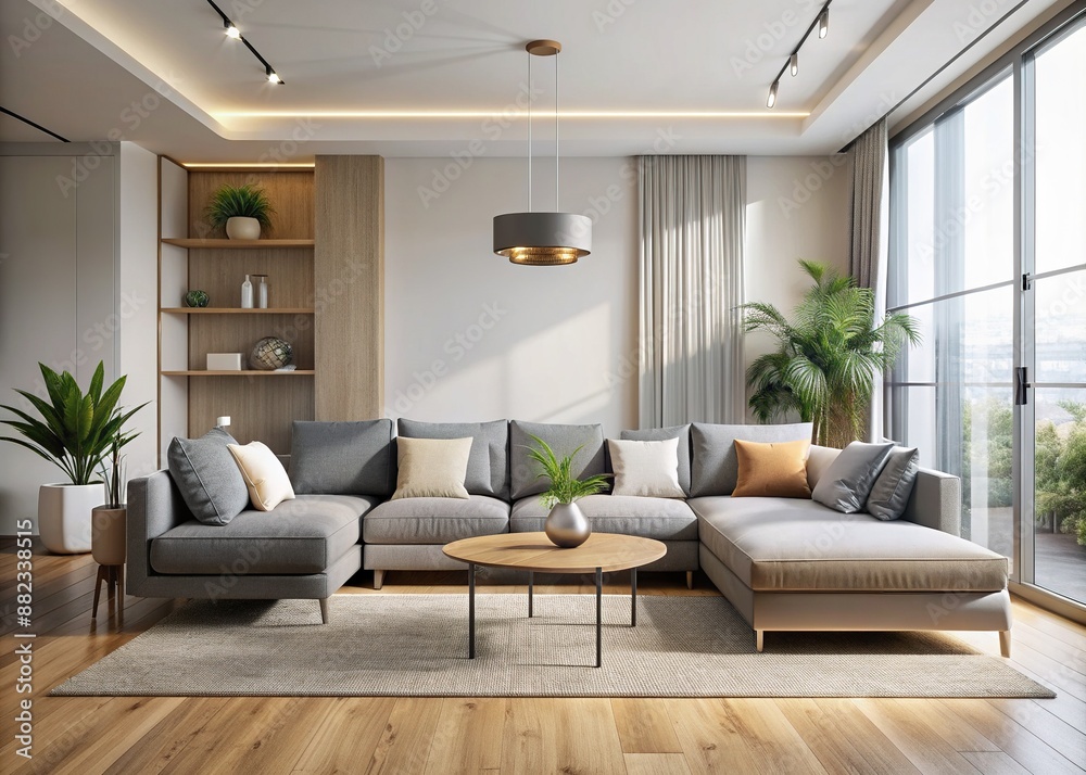 Modern minimalist living room interior design concept with a sleek low ...