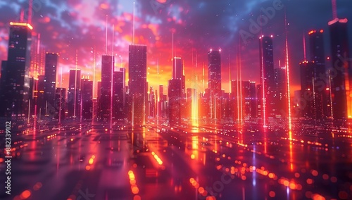 Wallpaper Mural Neon Cityscape at Dusk Torontodigital.ca