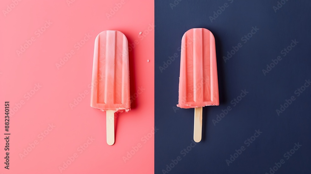 Ice popsicle ice cream on pink and navy blue background Ice popsicle ice cream on pink and navy blue background