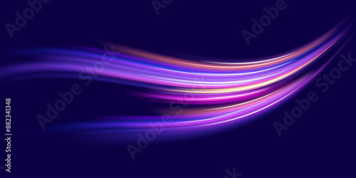 Wallpaper Mural Abstract neon light rays background. A Colorful Motion Background of City Light Trails. Purple glowing wave swirl, impulse cable lines. Long time exposure. Vector Torontodigital.ca