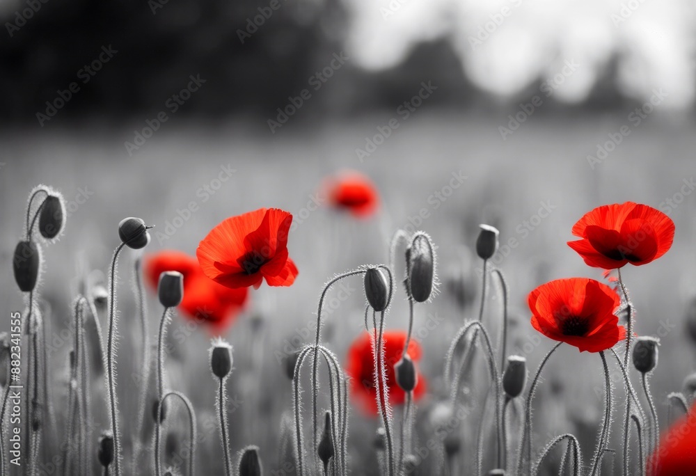Obraz premium and field nature meadow poppies flower black spring wild summer poppy panorama white