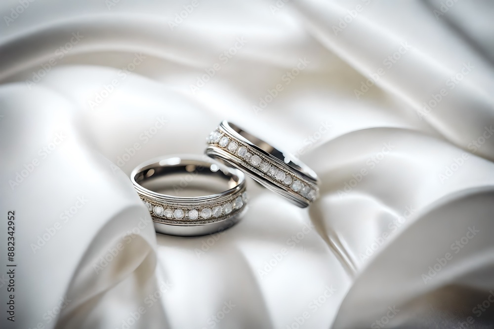 The wedding rings on a white satin pillow. The wedding rings on a white satin pillow.