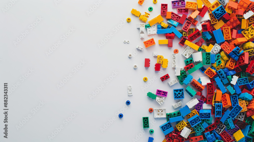 colorful toy building bricks on white background, with copy space colorful toy building bricks on white background, with copy space