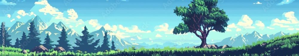 Obraz premium Pixel Art Landscape with an Uplifting Message of Growth and Development, Symbolizing Progress and Personal Evolution for Gaming and Self-Improvement Themes.