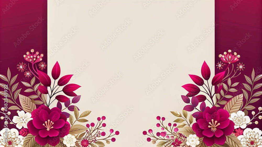 Fototapeta premium Luxury wedding frame floral flowers and leaves invitation card background