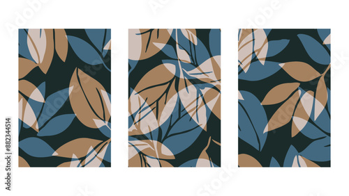 Set of 3 Botanical background. Abstract plant shapes. Minimalist illustration for printing on wall decorations.