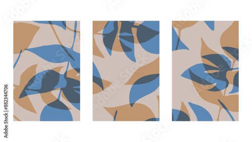 Set of 3 Botanical background. Abstract plant shapes. Minimalist illustration for printing on wall decorations.