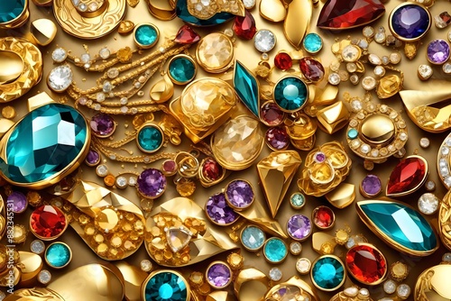 Precious treasure background. Gems and Gold.