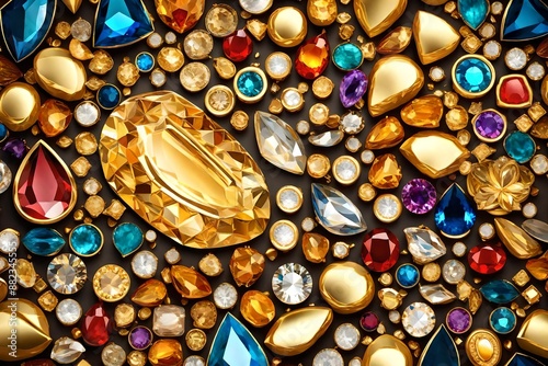 Precious treasure background. Gems and Gold.