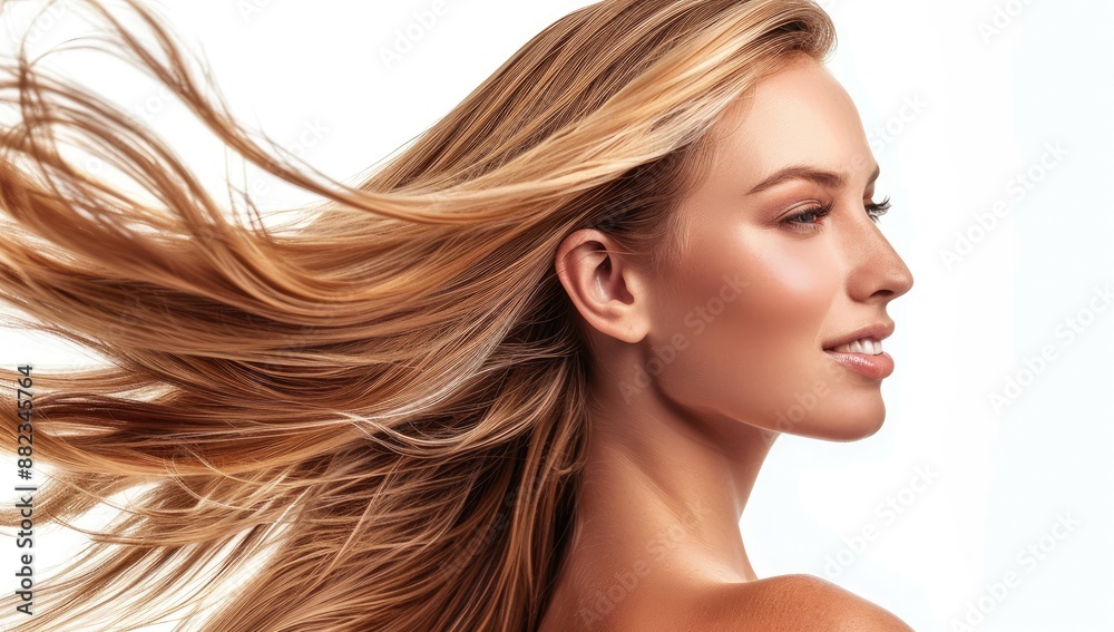 Portrait of young beautiful woman with gorgeous healthy dark blonde long hair