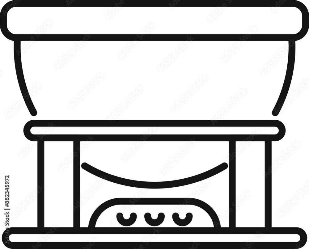 Round fireplace burning wood warming a house interior, line icon design Round fireplace burning wood warming a house interior, line icon design