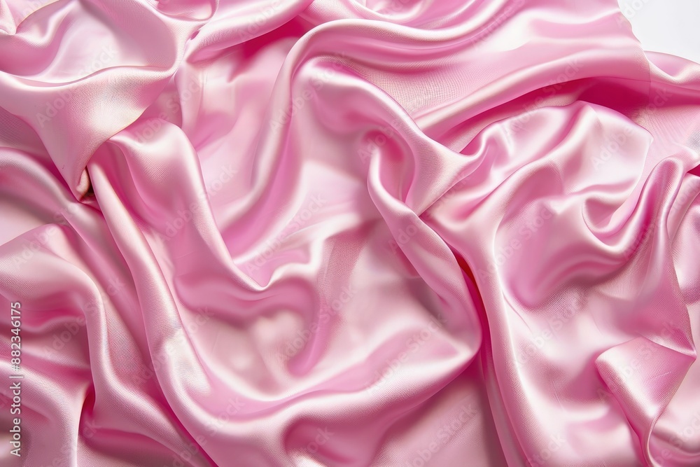 Fototapeta premium Smooth and Silky Pink Satin Fabric on White Backdrop