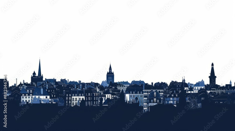 Silhouette of Lille skyline at dusk with historic architecture and clear sky for elegant French cityscape design