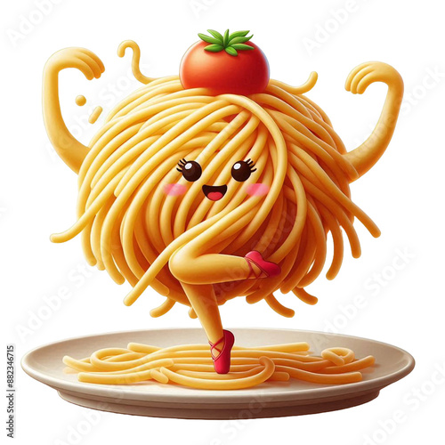 dancing spaghetti with tomato and cheese isolated on transparent background - Generative AI