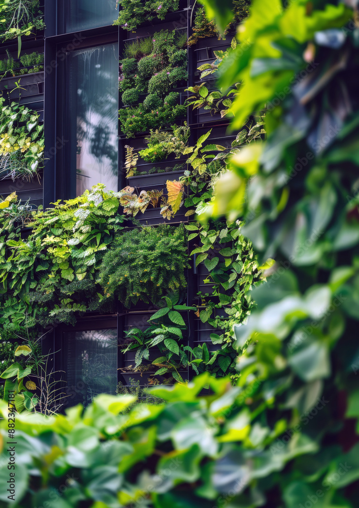 Urban building with lush vertical garden, exemplifying sustainable aeroponic agriculture techniques Urban building with lush vertical garden, exemplifying sustainable aeroponic agriculture techniques