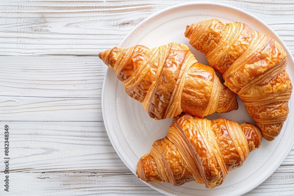 Trendy Top View: Traditional Breakfast with Croissants Trendy Top View: Traditional Breakfast with Croissants