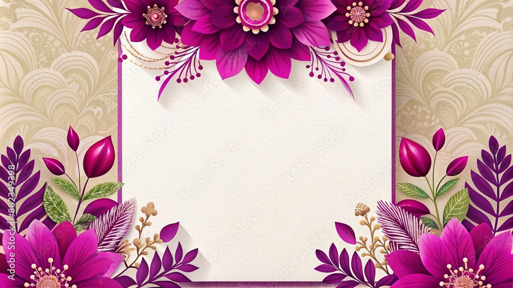Fototapeta premium Luxury wedding frame floral flowers and leaves invitation card background