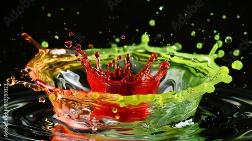 Vibrant multi-colored liquid splash in vivid high-speed photography photo