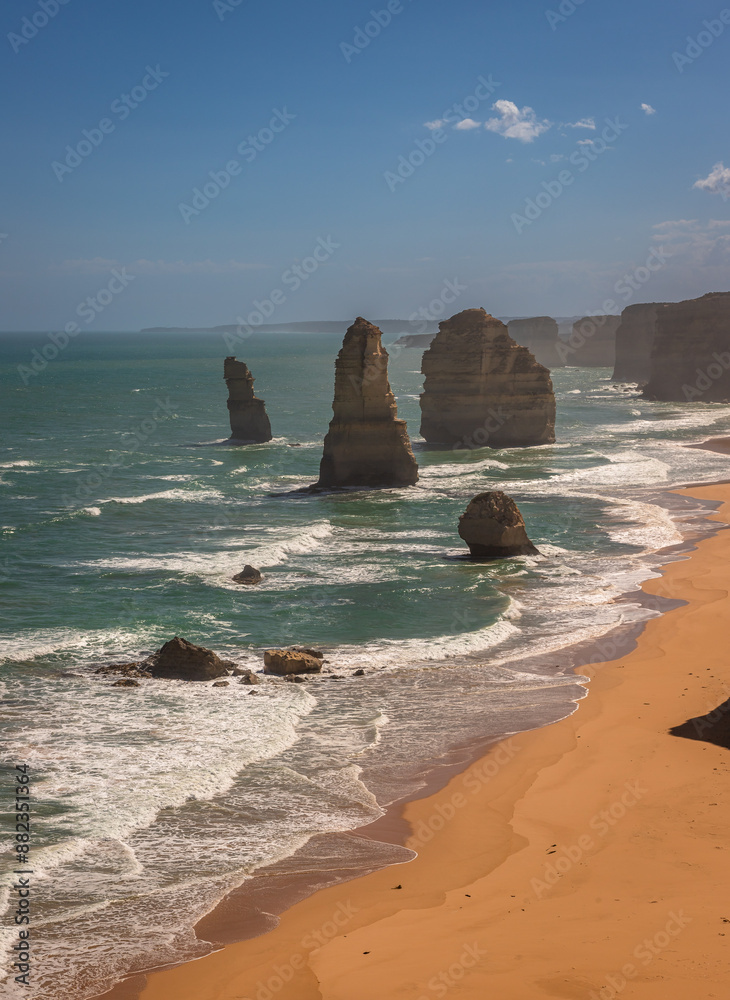 Fototapeta premium Exposure of the 12 Apostles attraction, one of the most iconic natural formations in the world and a must-see landmark on The Great Ocean Road, Princetown, VIC, Australia