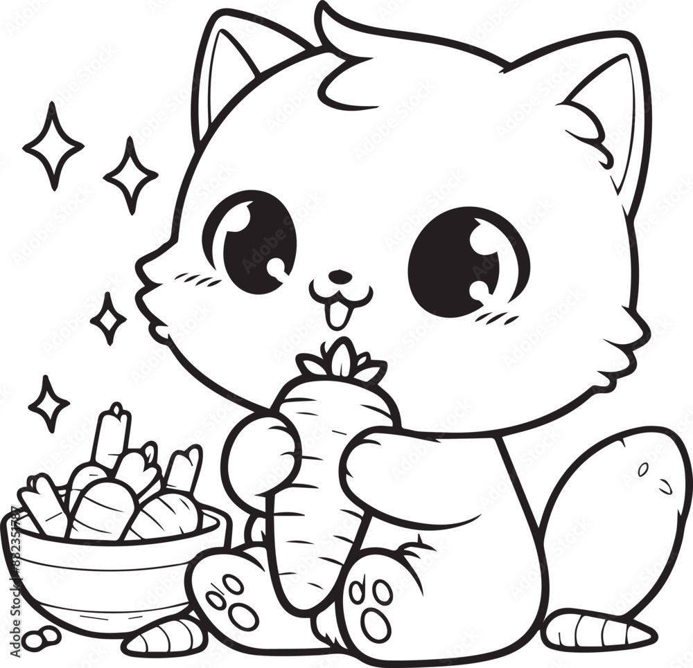 cute cat wit carrot line art vector illustration cute cat wit carrot line art vector illustration