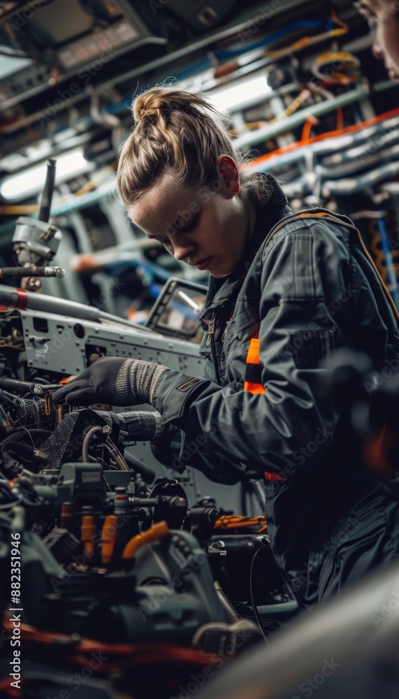 Aircraft Engineers Performing Routine Hydraulic Systems Check for Safety and Maintenance Aircraft Engineers Performing Routine Hydraulic Systems Check for Safety and Maintenance