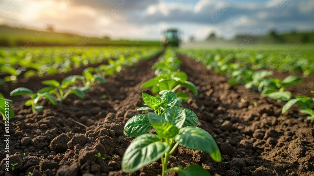 Young Green Crops in Field Young Green Crops in Field