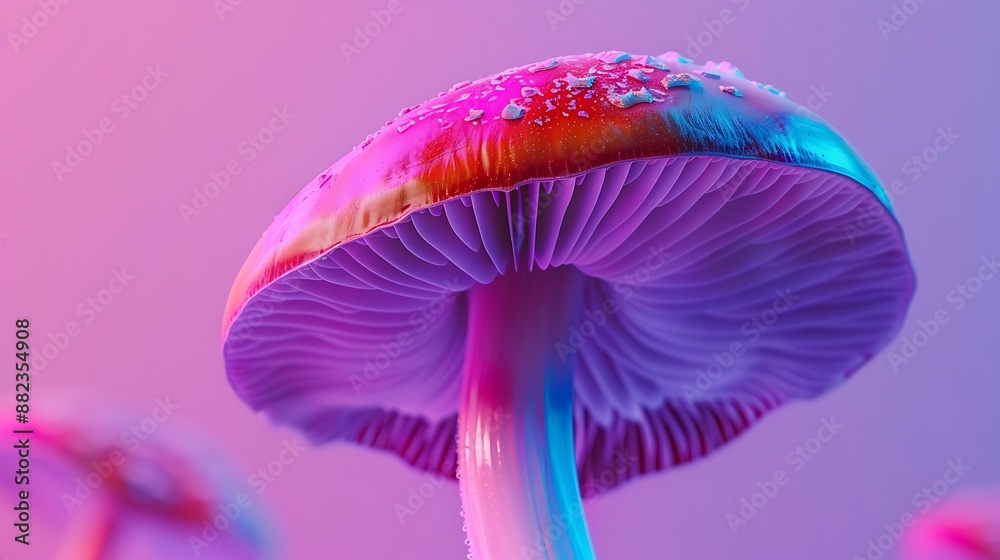 Mushroom on pink and purple background