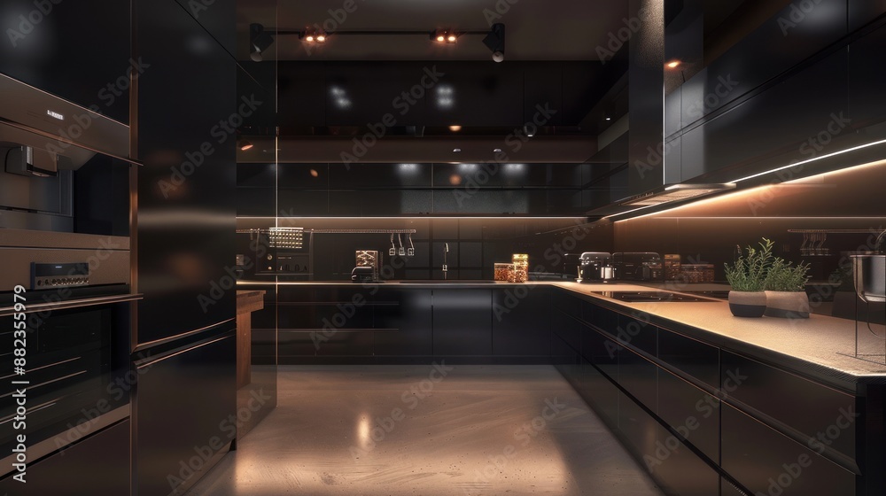 Modern kitchen interior combined with black Modern kitchen interior combined with black