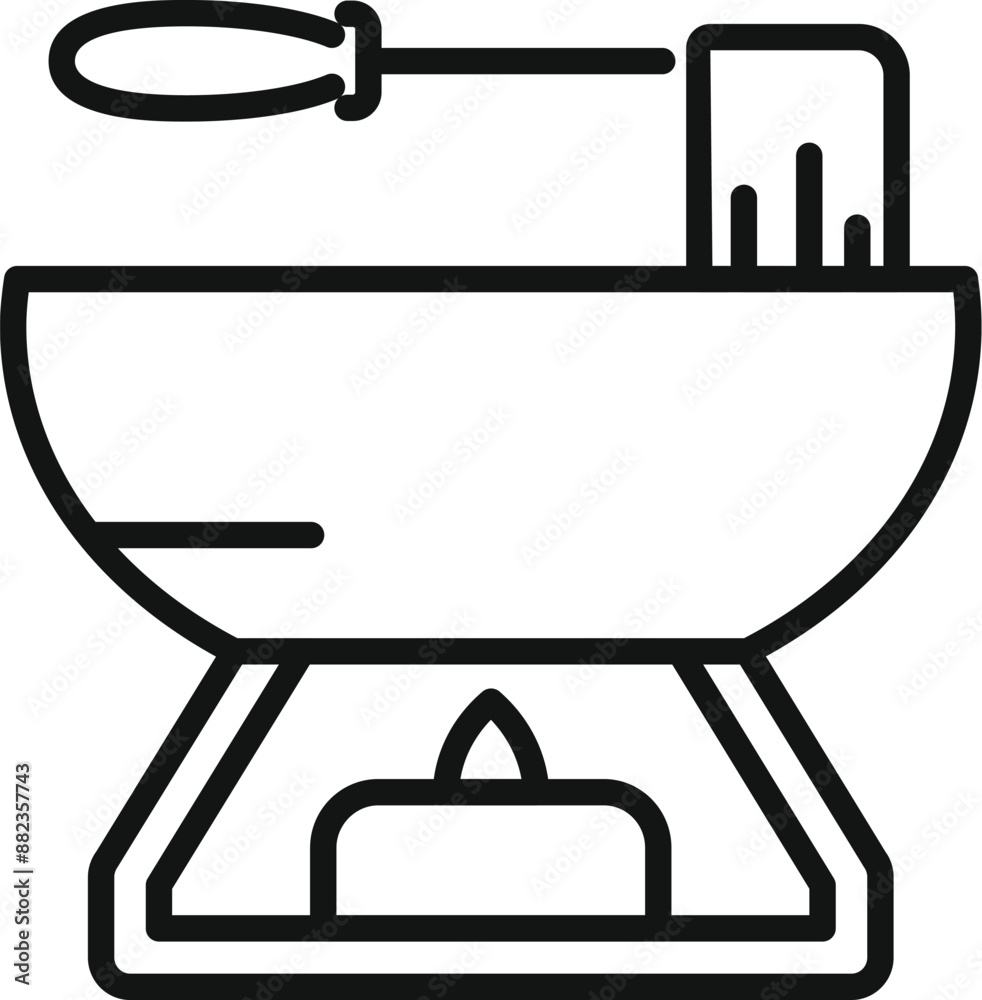 Brazier grilling meat with fork icon, outline style Brazier grilling meat with fork icon, outline style
