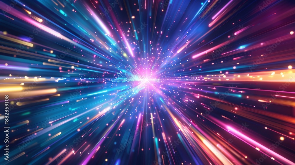 Naklejka premium A dynamic background featuring high-speed light trails, representing futuristic digital technology and big data.