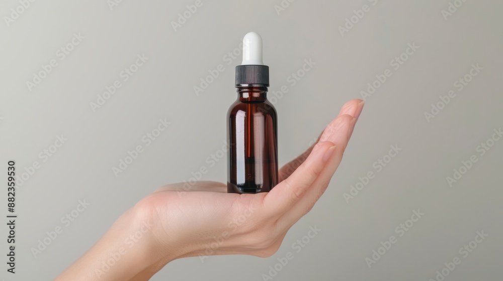 A hand holding a bottle of essential oil A hand holding a bottle of essential oil